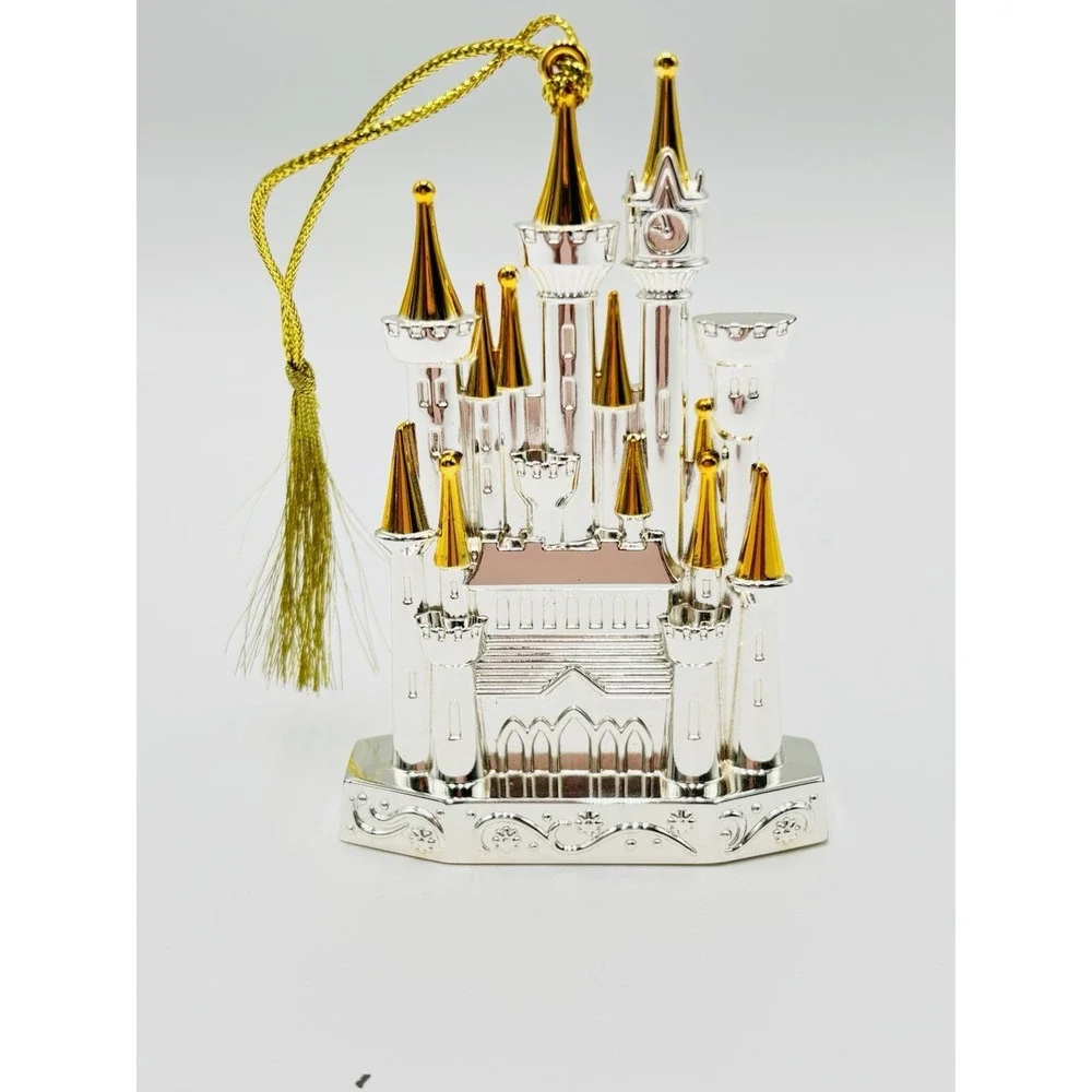 Lenox Disney Castle Ornament 2019 Silver Gold Tone Christmas w Tassel‎